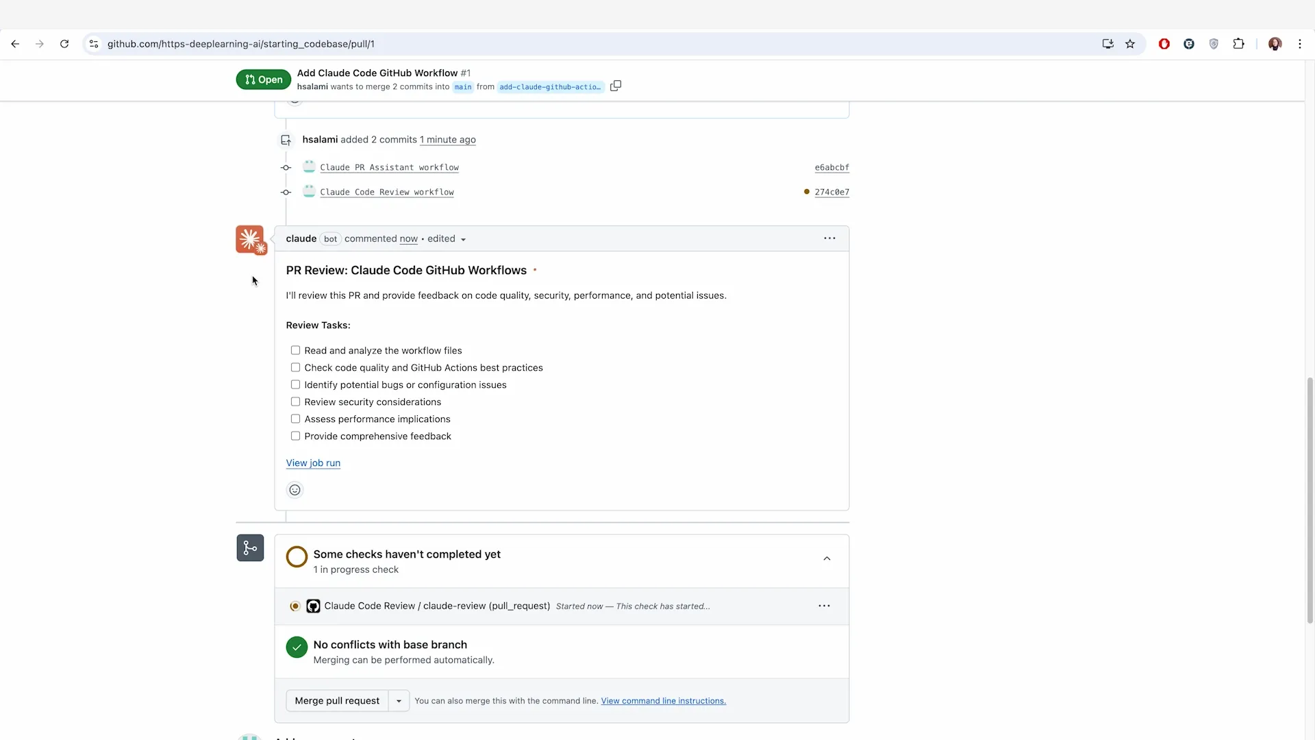 claude bot 在 github 上正在 review 代码